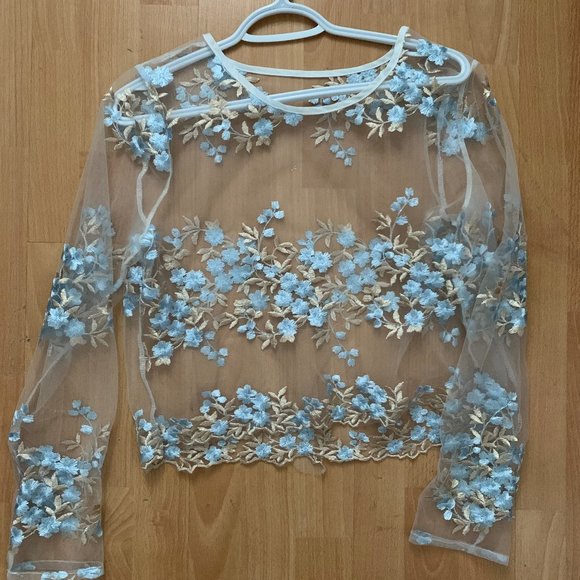 Zaful Sheer Floral Top - Picture 1 of 3